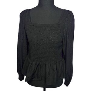 H&M Womens Black Polka Dot Peplum Blouse 6 Peasant Babydoll Sheer Victorian &Bra